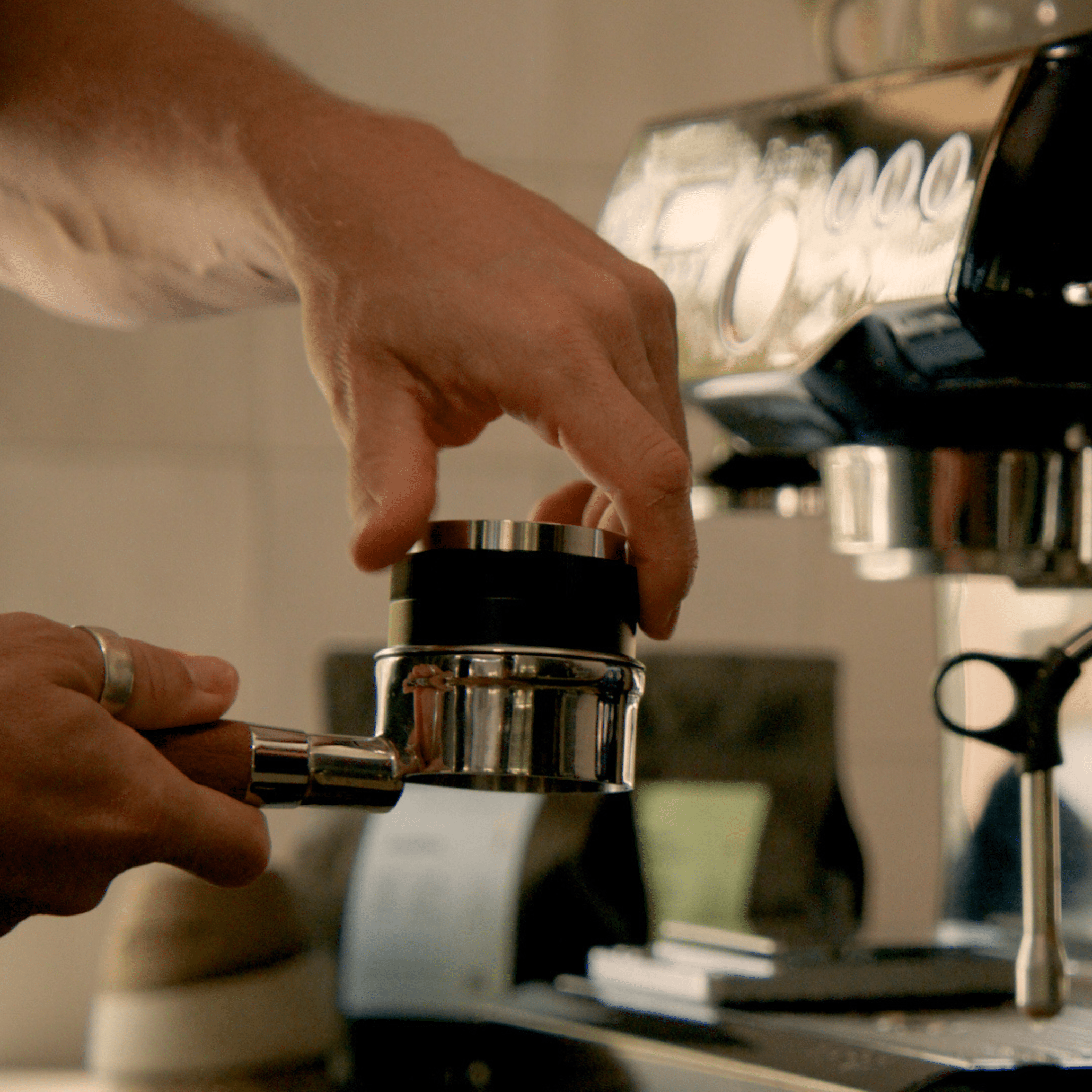 Espresso barista tools including tampers, portafilters and puck screens