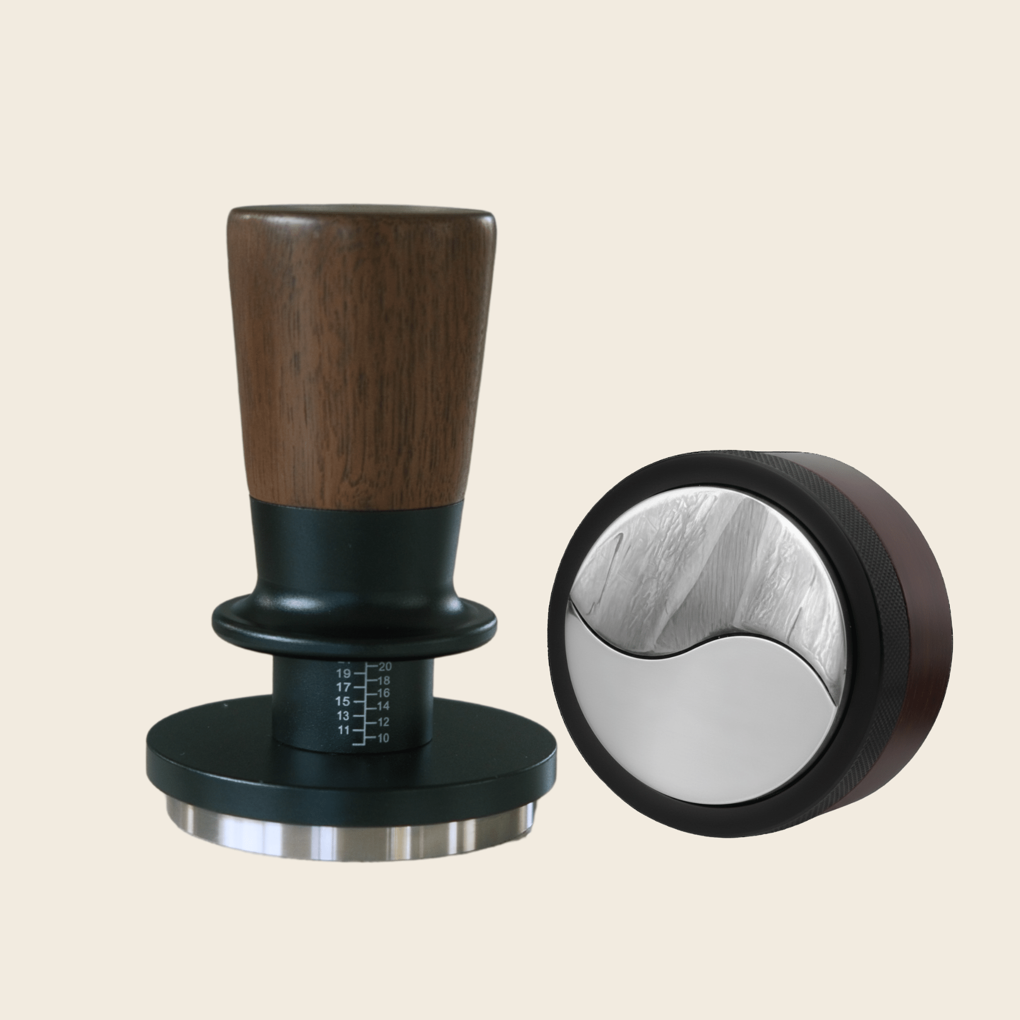 58mm Walnut Tool Set Self-Levelling tamp and distributor - Coffee Nerd