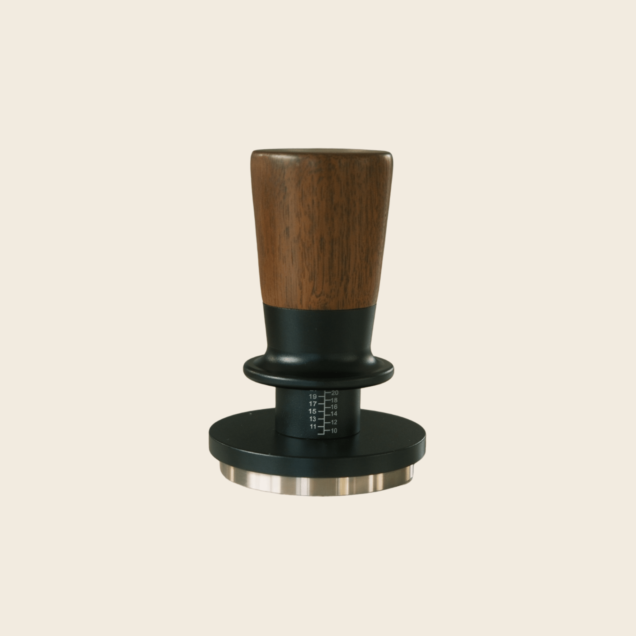 58mm Dual-Spring Self-Levelling Coffee Tamper — Black Walnut — front view
