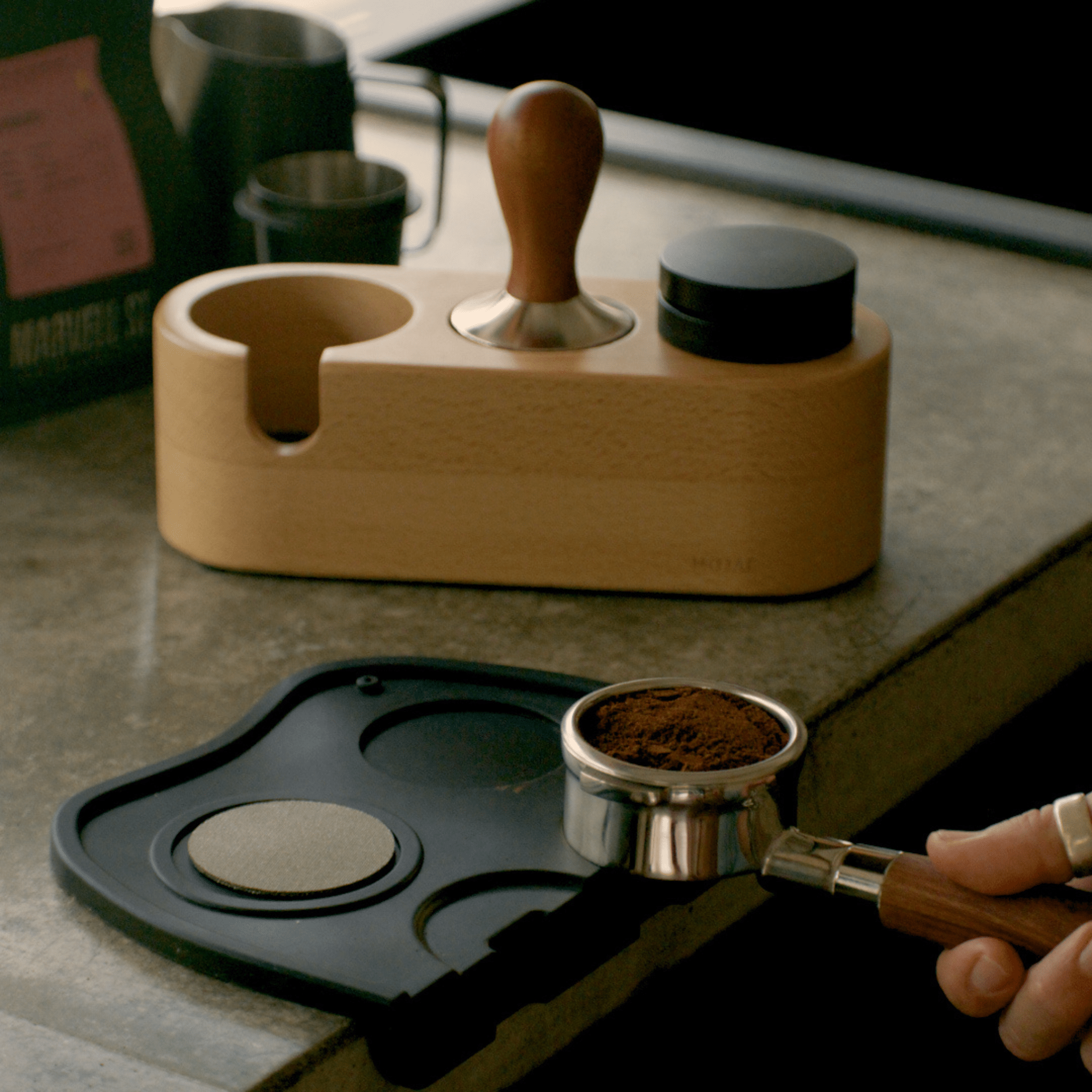 Breville 58mm - Bottomless Portafilter - Almond Solid Wood — lifestyle shot