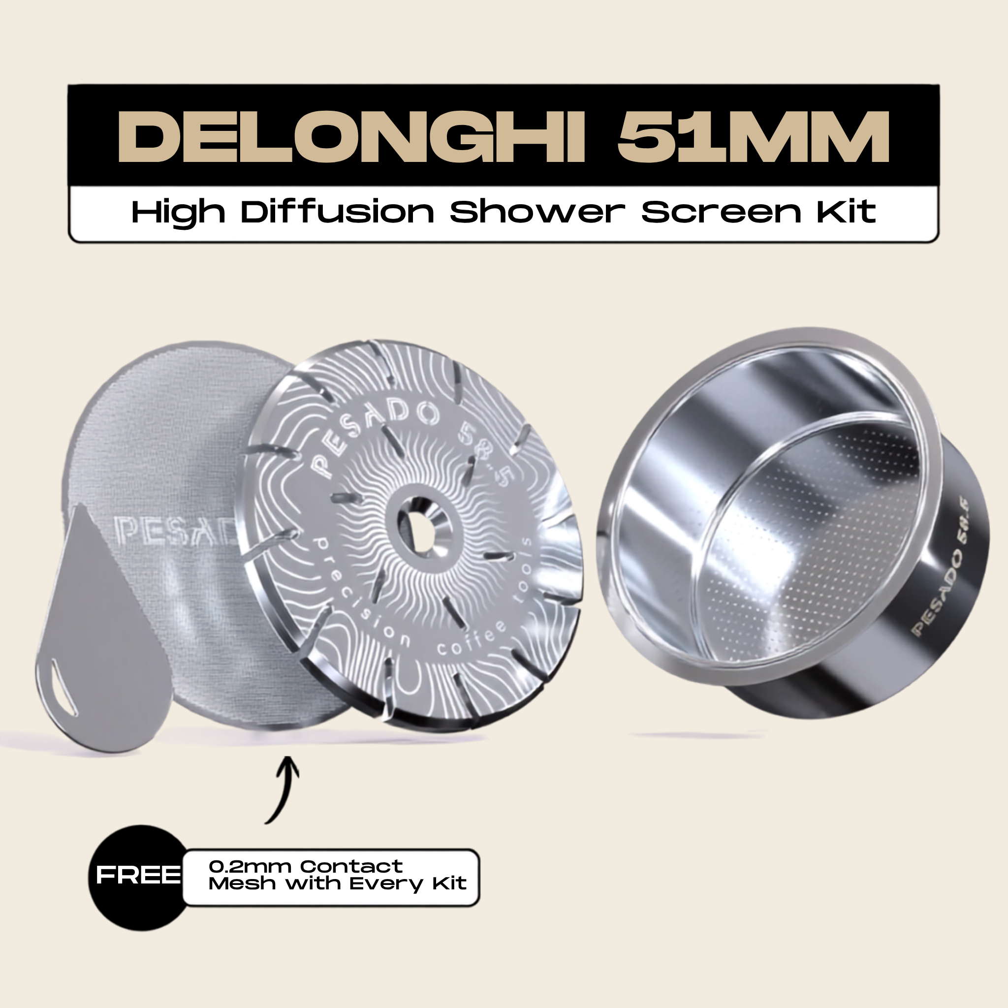 Pesado High Diffusion Shower Screen & Basket Kit - De'Longhi 51mm