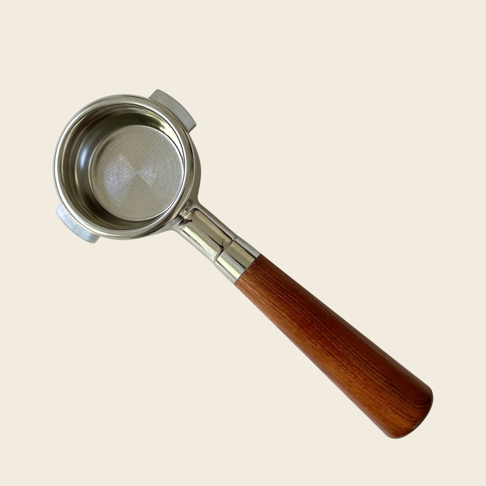 Delonghi 2 Ear 51mm - Bottomless Portafilter - Almond Solid Wood — front view