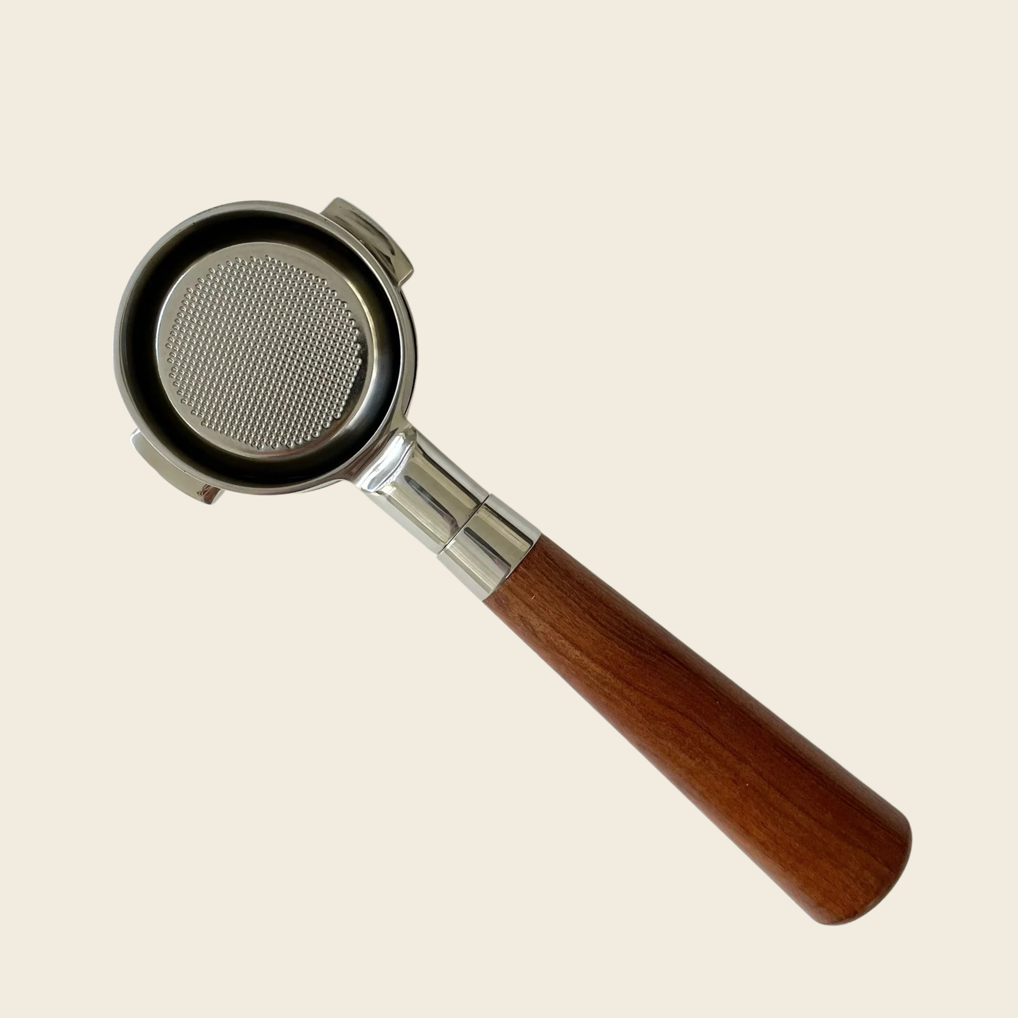 Delonghi 2 Ear 51mm - Bottomless Portafilter - Almond Solid Wood — rear view