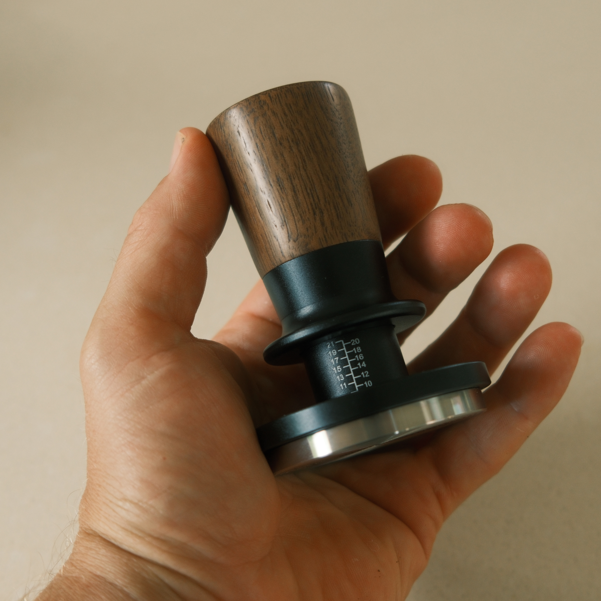 58mm Dual-Spring Self-Levelling Coffee Tamper — Black Walnut
