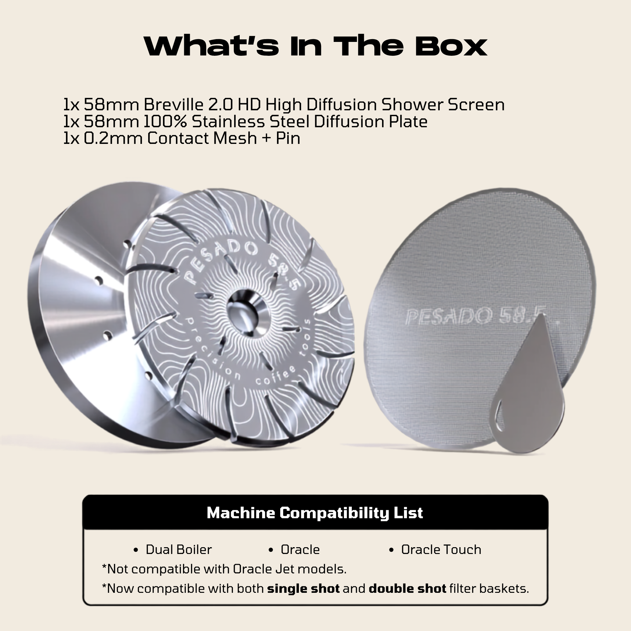 Pesado V2 HD High Diffusion Shower Screen - Breville 58mm | Dual Boiler & Oracle